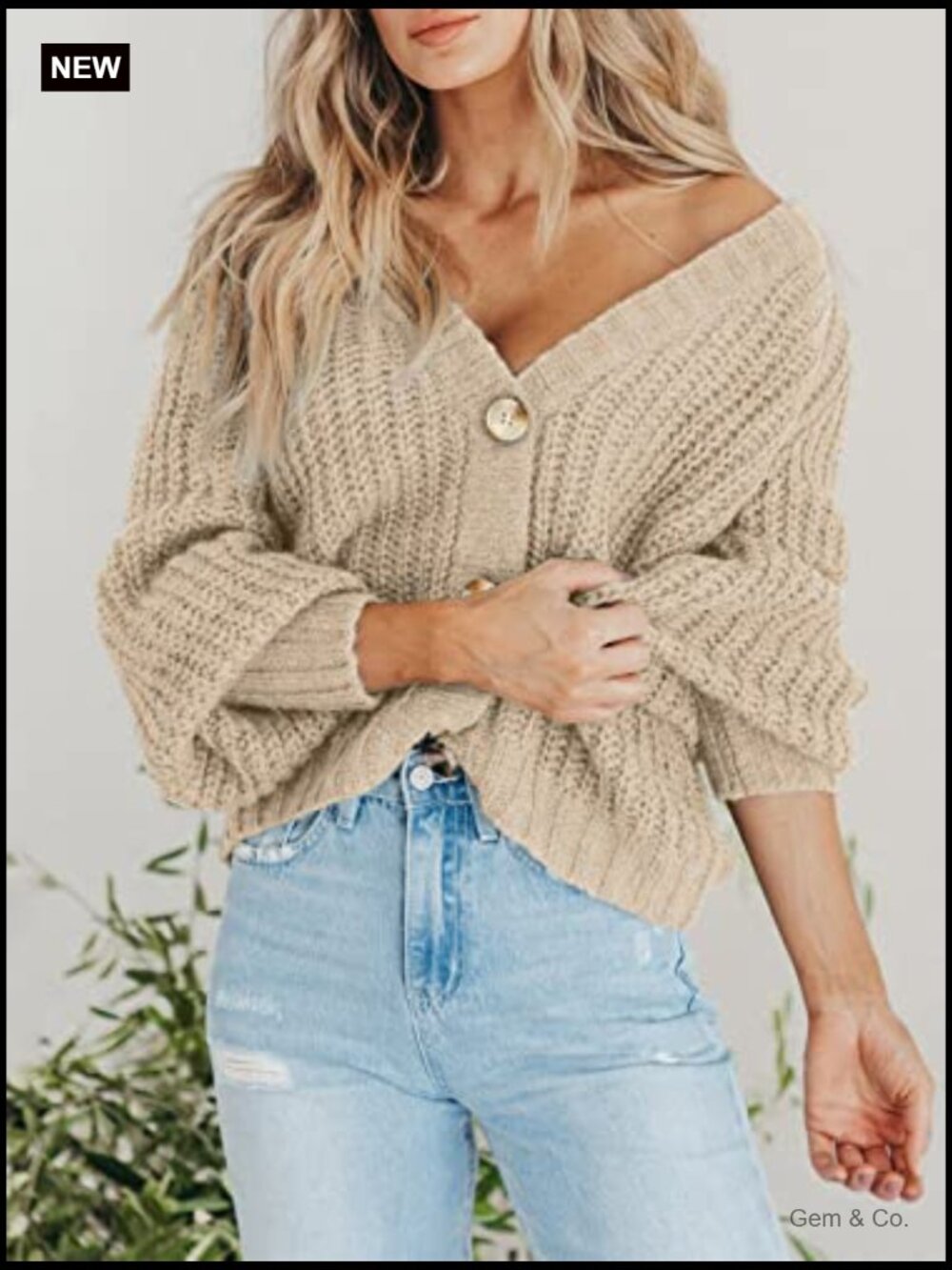 Chunky Knit Open Front Cardigan Long Sleeve Button Loose - Picture 2 of 7